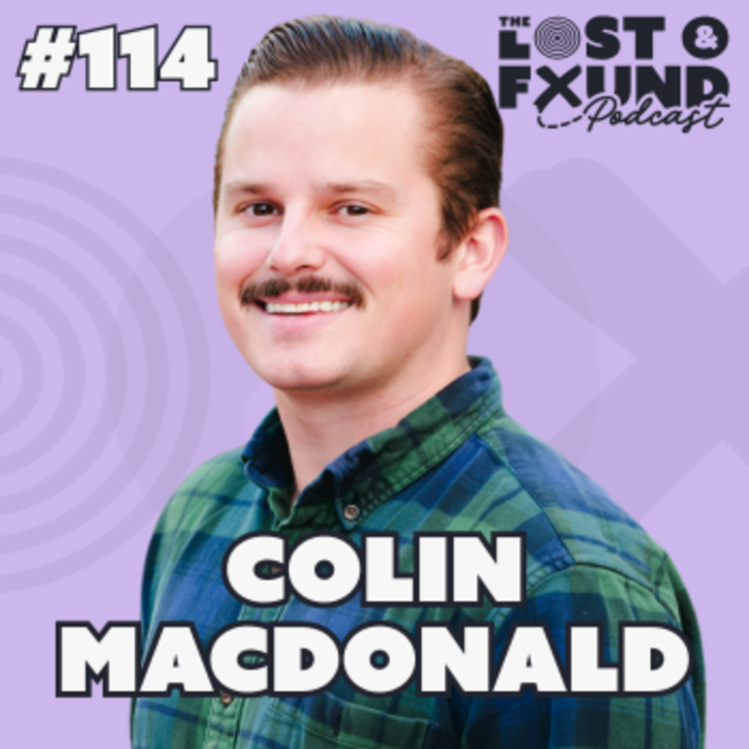 man with a mustache wearing a plaid shirt on the cover of The Lost & Found Podcast